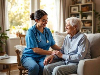 Caregiver providing 24-hour home care assistance to a senior, ensuring safety, comfort, and well-being through in-home senior support